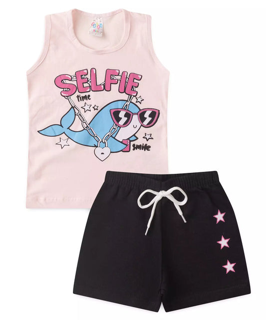 Conjunto Curto para Menina Baleia Rosa