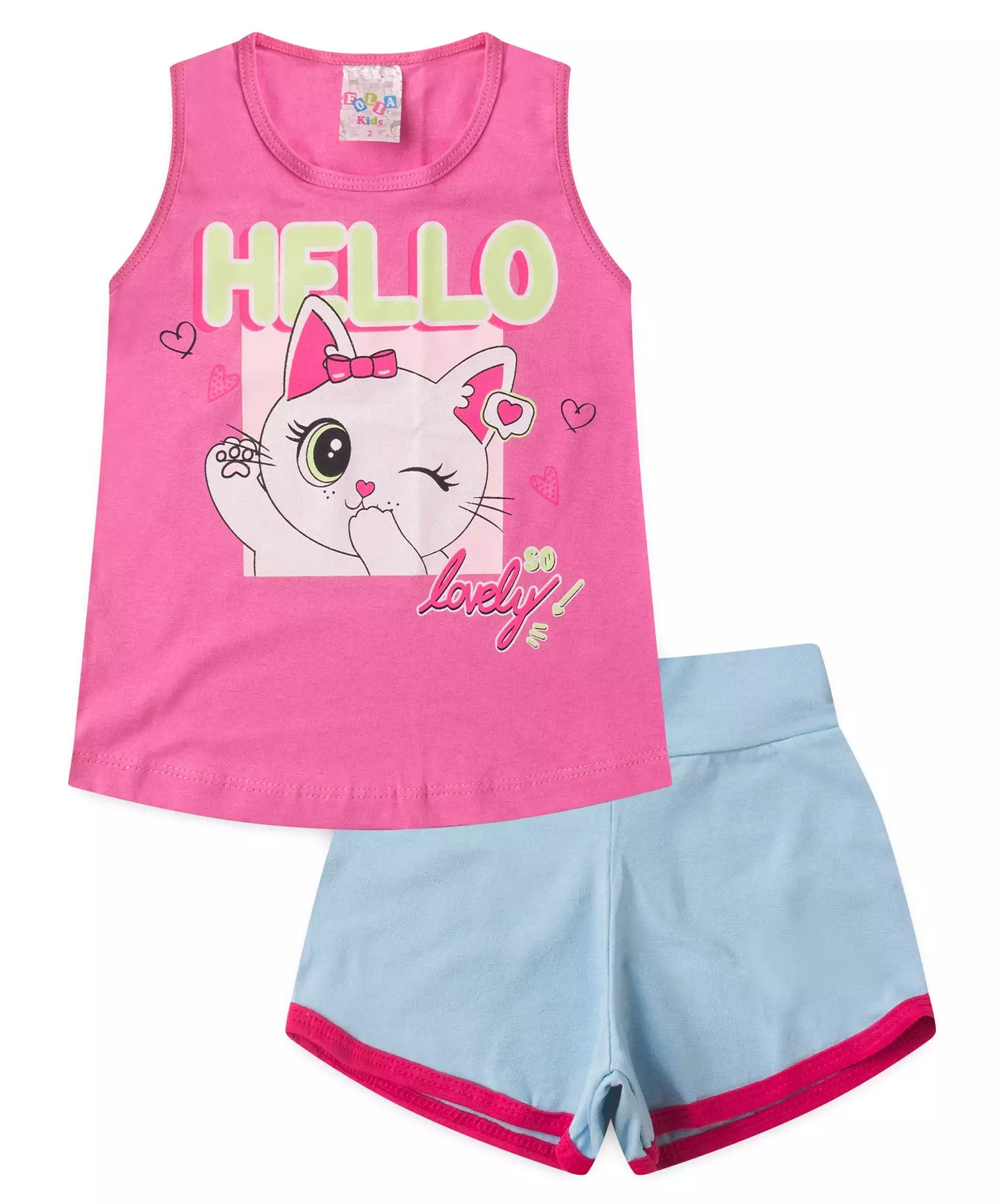 Conjunto Curto para Menina no Gatinho Rosa