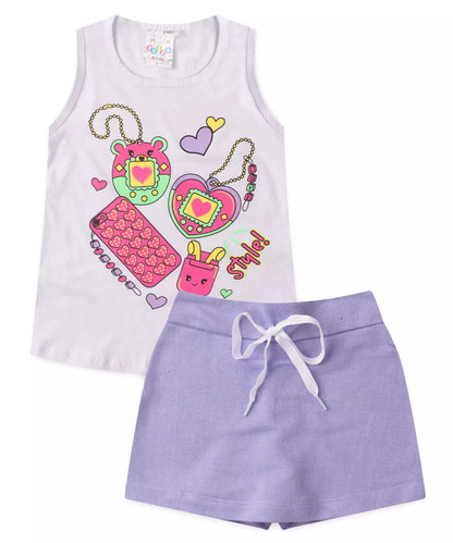 Conjunto Curto para Menina Ursinho Branco