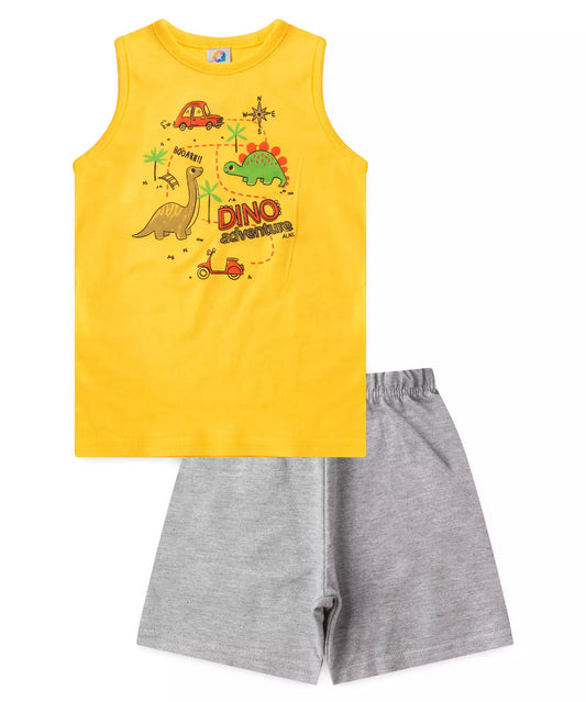 Conjunto Curto para Menino Dinossauro Amarelo
