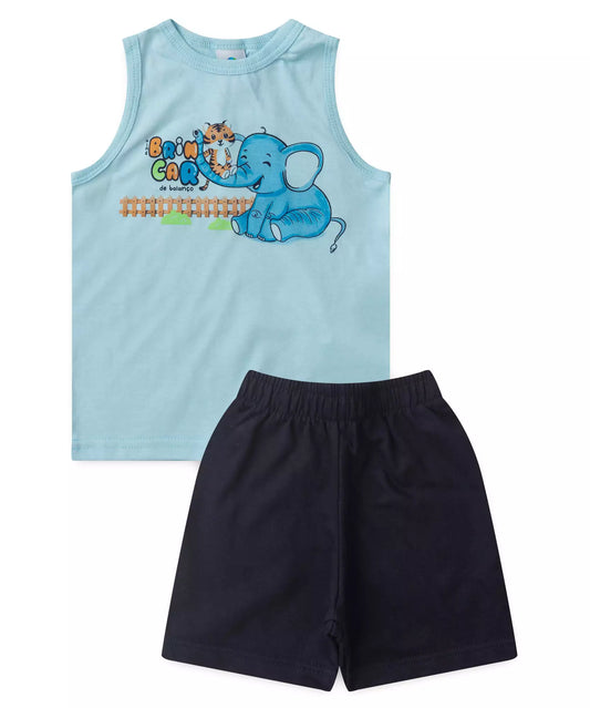 Conjunto Curto para Menino Elefantinho Azul