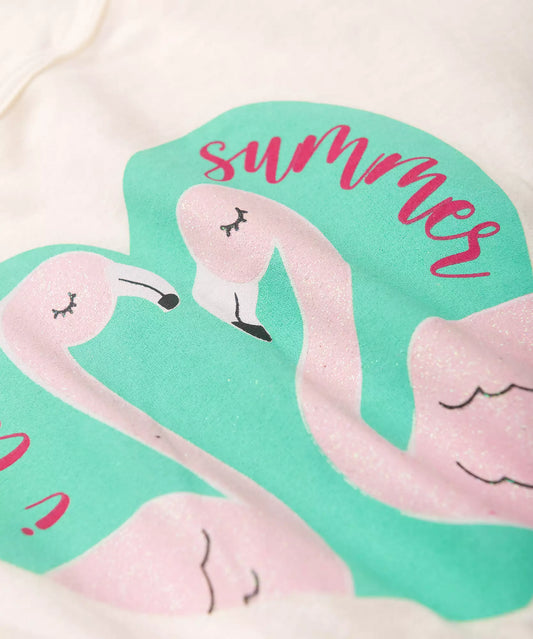 Conjunto de Verão Infantil Feminino Flamingo Marfim