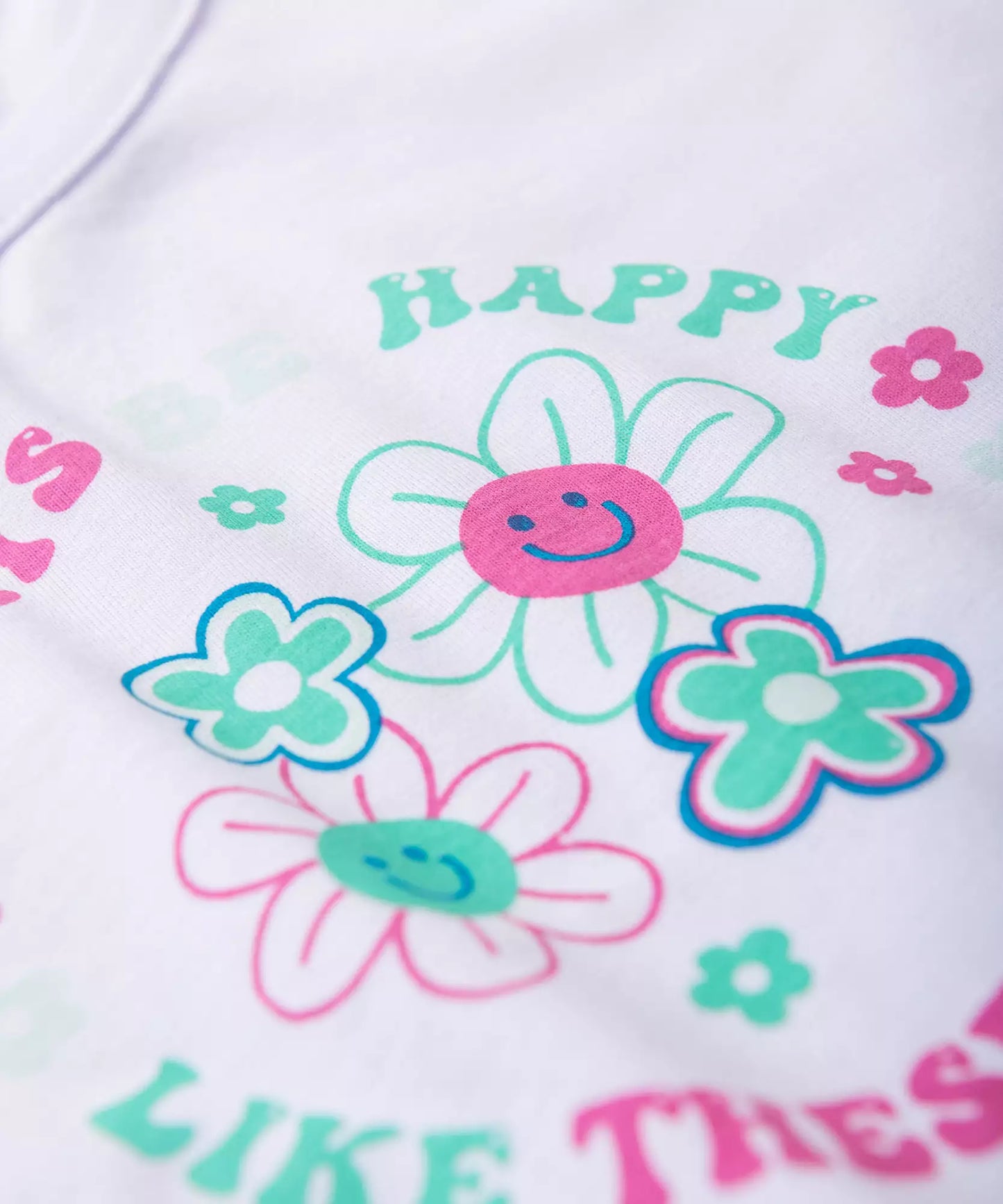 Conjunto de Verão Infantil Feminino Flores no Branco