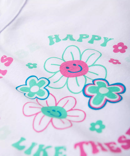 Conjunto de Verão Infantil Feminino Flores no Branco