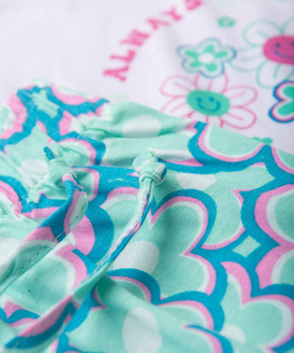 Conjunto de Verão Infantil Feminino Flores no Branco