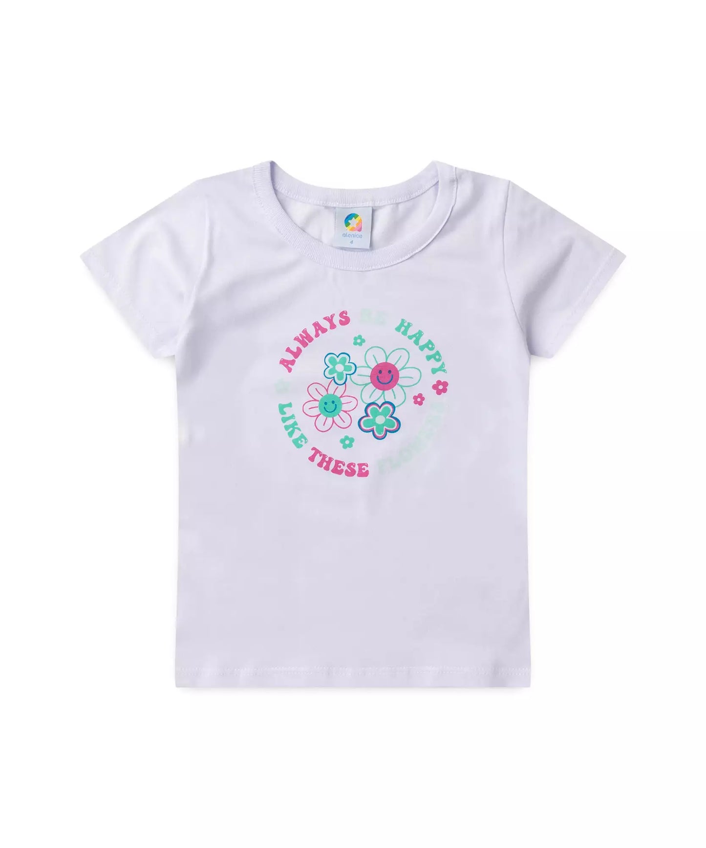 Conjunto de Verão Infantil Feminino Flores no Branco