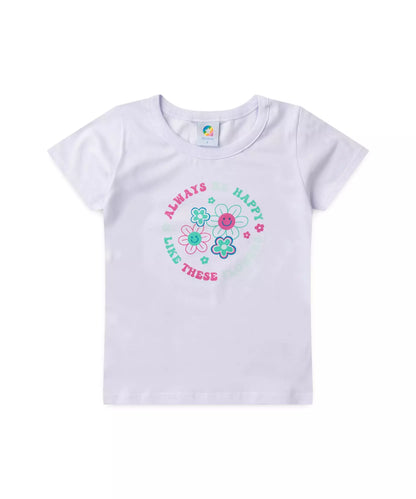 Conjunto de Verão Infantil Feminino Flores no Branco