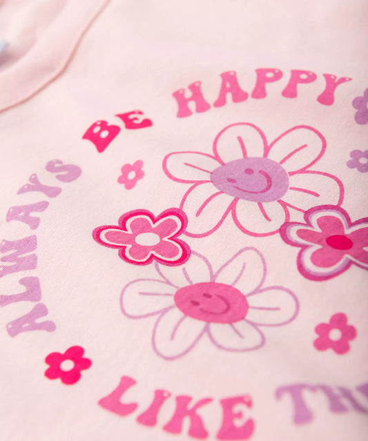 Conjunto de Verão Infantil Feminino Flores no Rosa