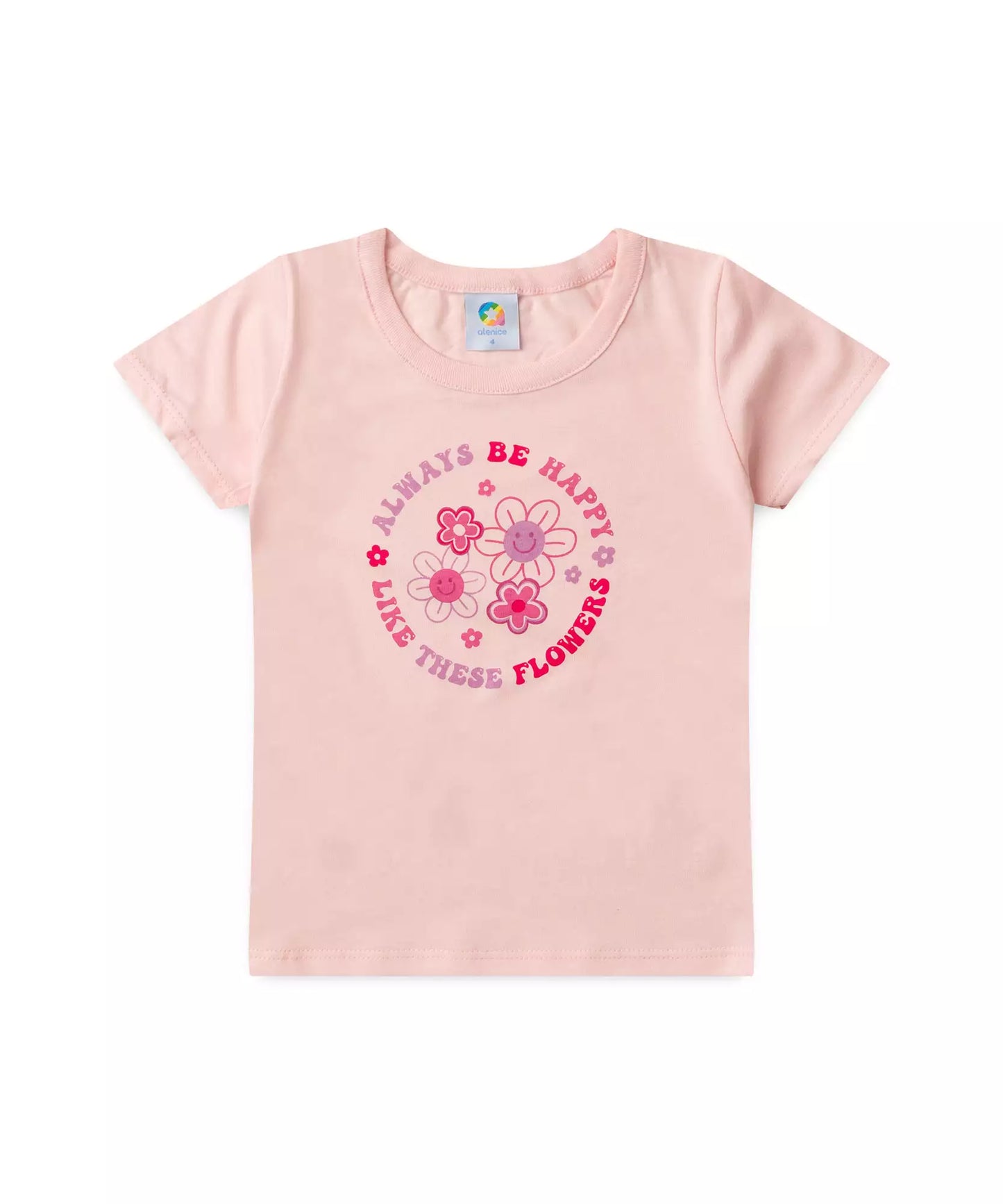 Conjunto de Verão Infantil Feminino Flores no Rosa