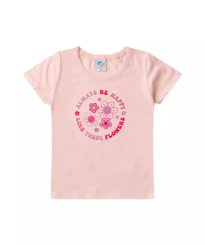 Conjunto de Verão Infantil Feminino Flores no Rosa