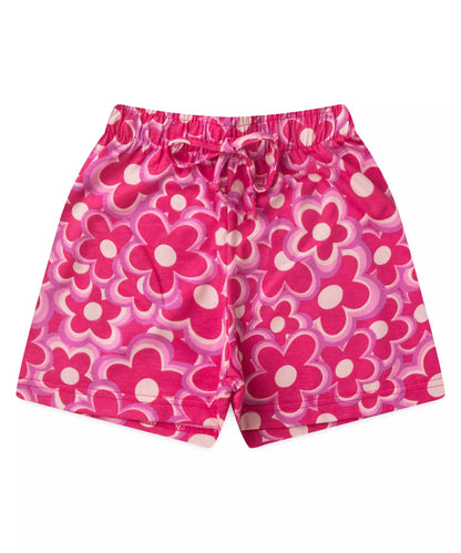 Conjunto de Verão Infantil Feminino Flores no Rosa