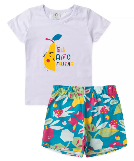 Conjunto de Verão Infantil Feminino Frutal Branco