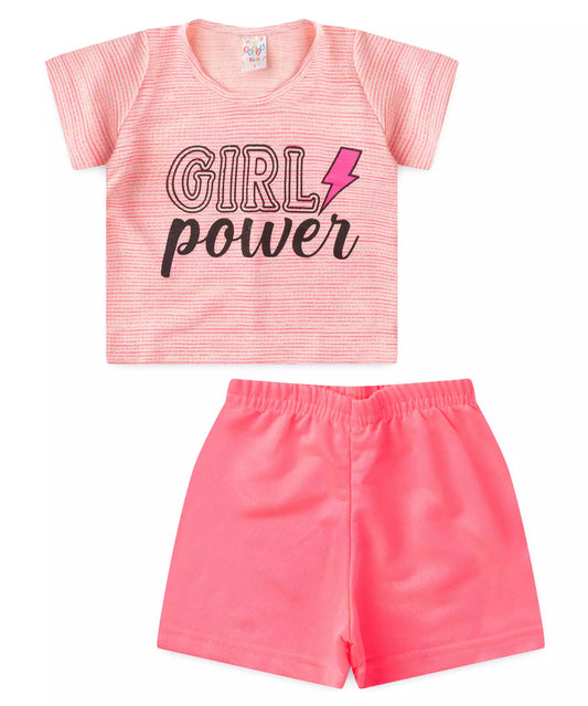 Conjunto de Verão Infantil Feminino Girls Pink Neon