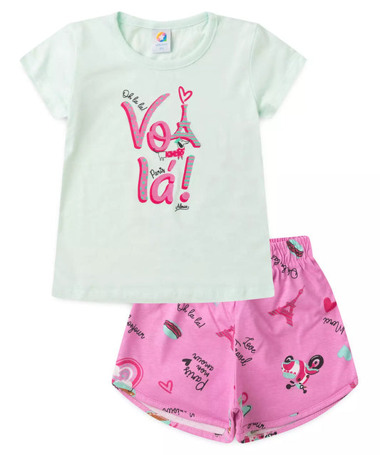 Conjunto de Verão Infantil Feminino Paris Verde