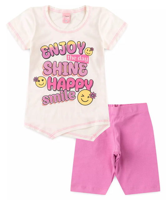 Conjunto de Verão Infantil Feminino Smile Marfim