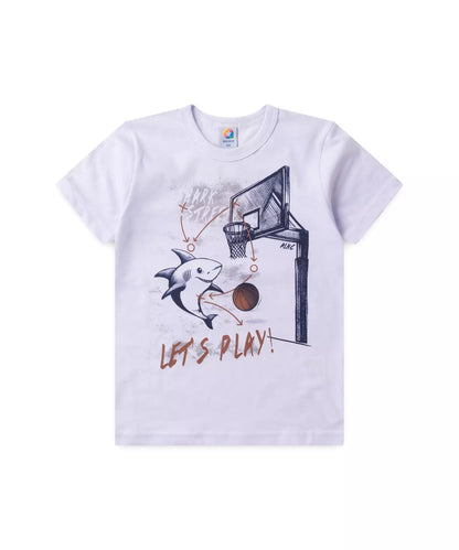Conjunto de Verão Infantil Masculino Basquete Branco