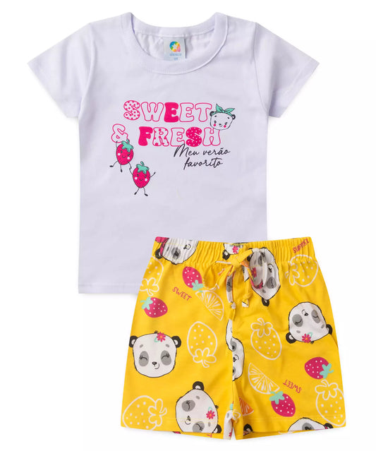Conjunto de Verão para Menina Moranguinhos Branco