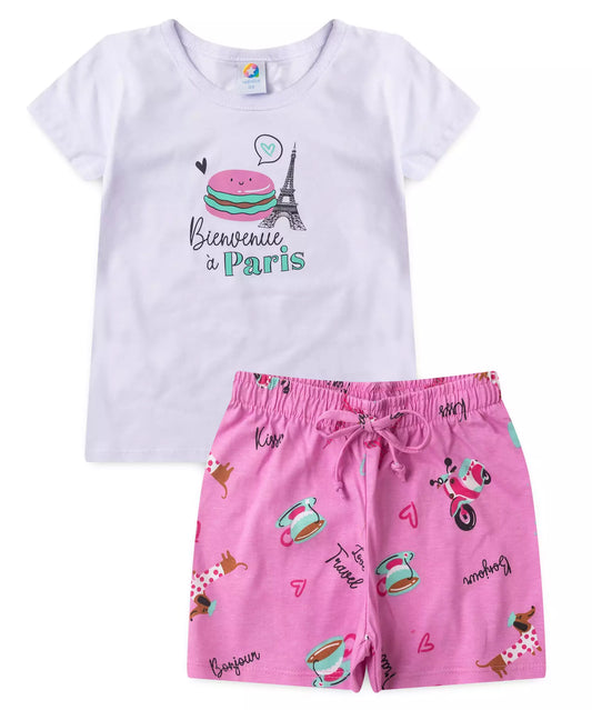 Conjunto de Verão para Menina Paris Branco