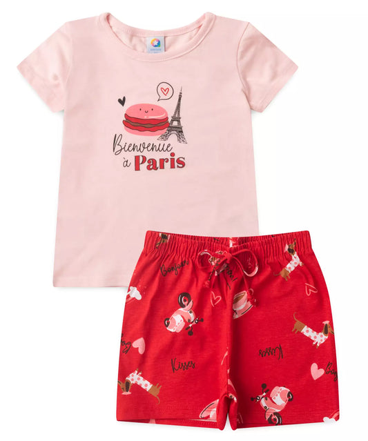 Conjunto de Verão para Menina Paris Rosa