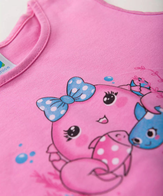 Conjunto de Verão para Menina Tartaruga Pink