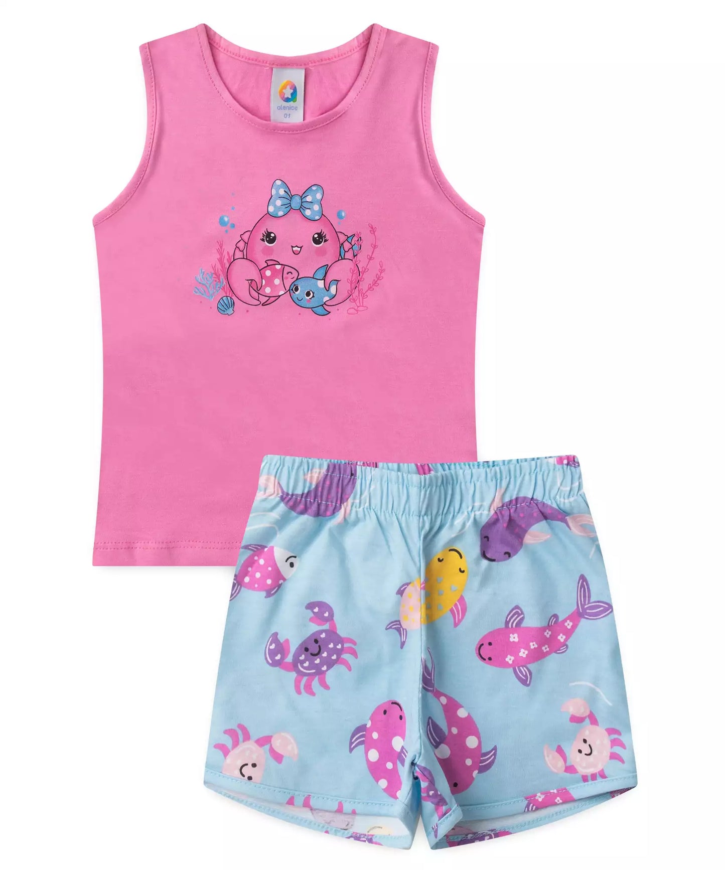 Conjunto de Verão para Menina Tartaruga Pink
