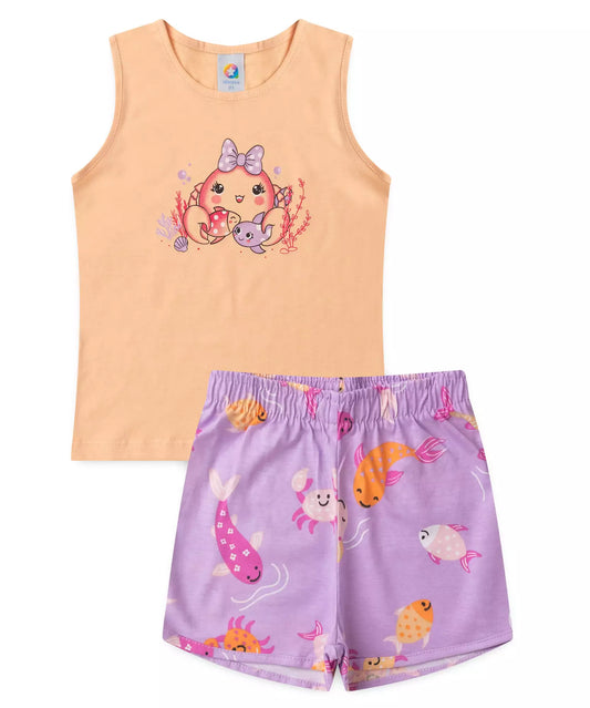 Conjunto de Verão para Menina Tartaruga Salmão