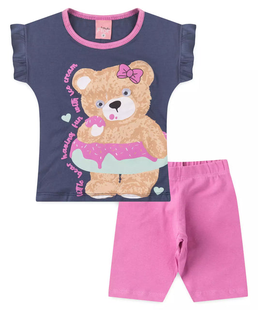 Conjunto de Verão para Menina Ursinho Azul