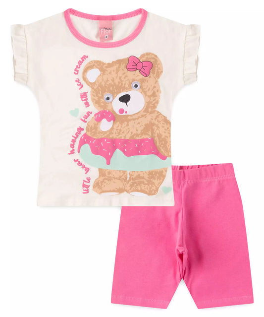 Conjunto de Verão para Menina Ursinho Marfim