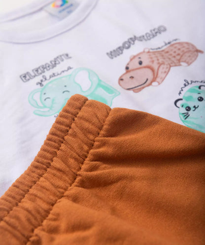 Conjunto de Verão para Menino Animaizinhos Branco