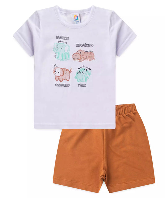 Conjunto de Verão para Menino Animaizinhos Branco