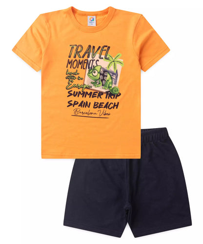 Conjunto de Verão para Menino em Estampado Laranja