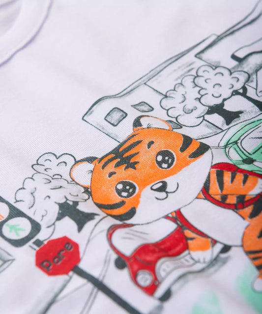 Conjunto de Verão para Menino Tigrinho Branco