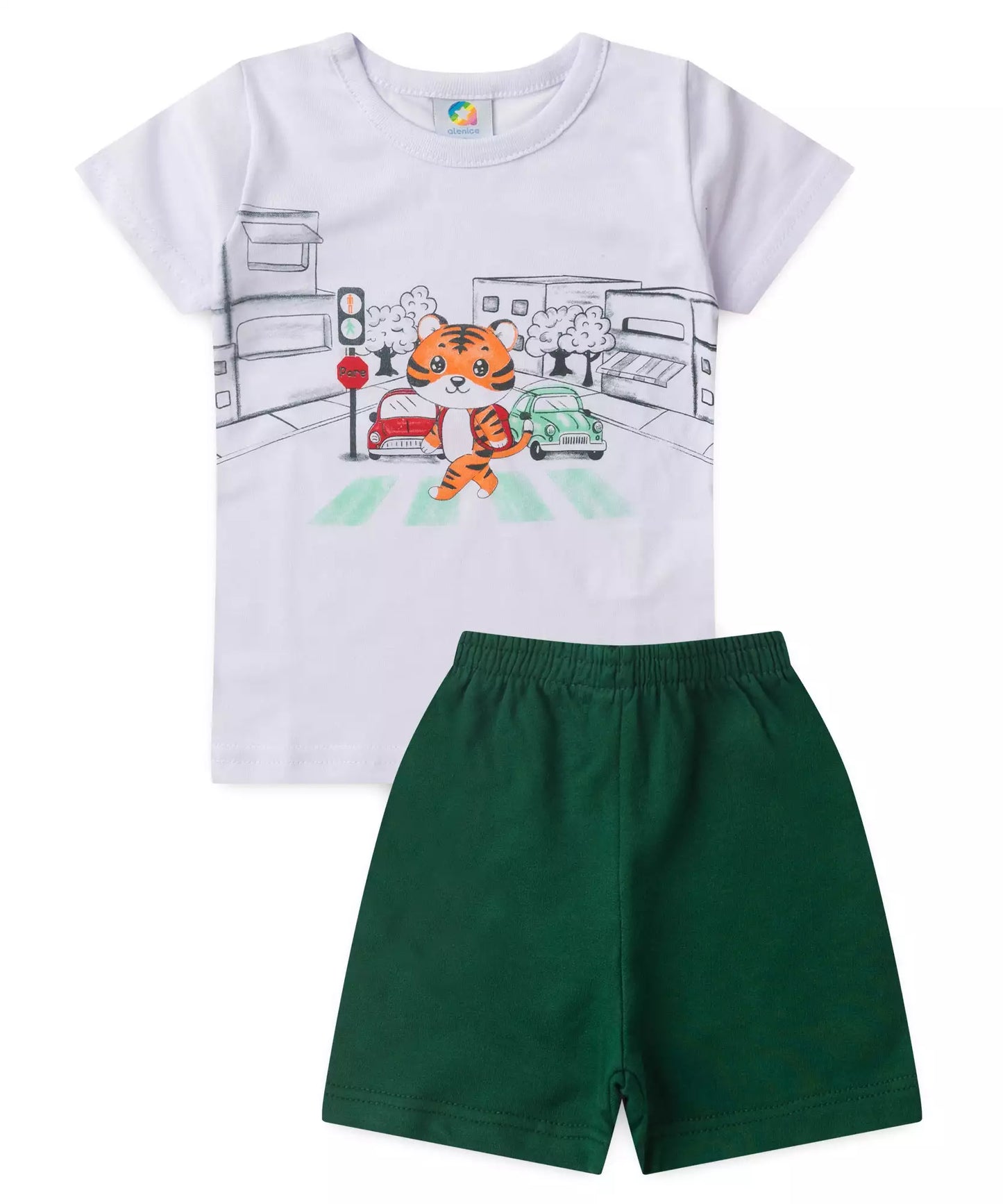 Conjunto de Verão para Menino Tigrinho Branco