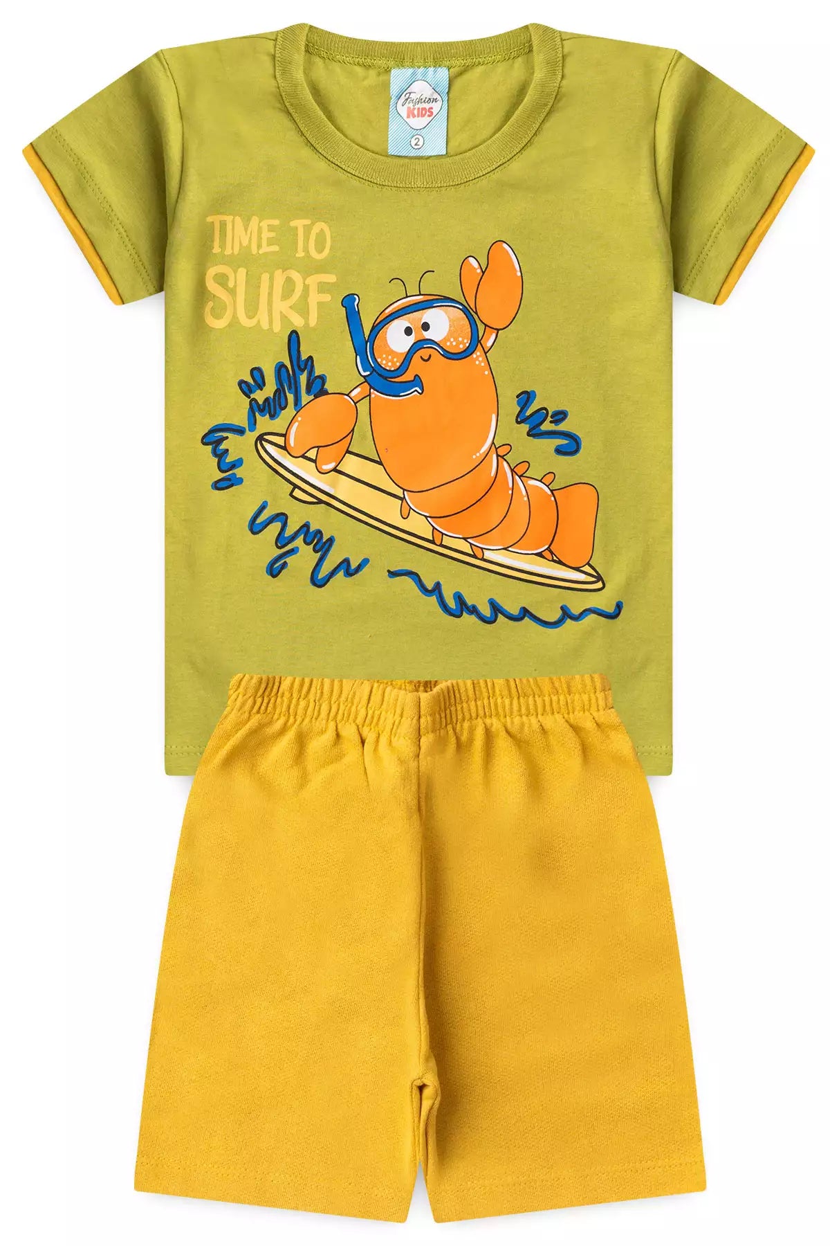 Conjunto de Verão Menino Caranguejo Divertido Verde