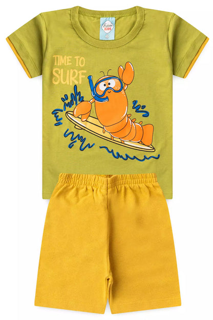 Conjunto de Verão Menino Caranguejo Divertido Verde