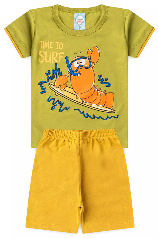 Conjunto de Verão Menino Caranguejo Divertido Verde