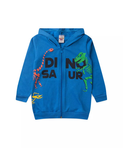 Jaqueta de Moletom Infantil Masculina Dinossauro Azul