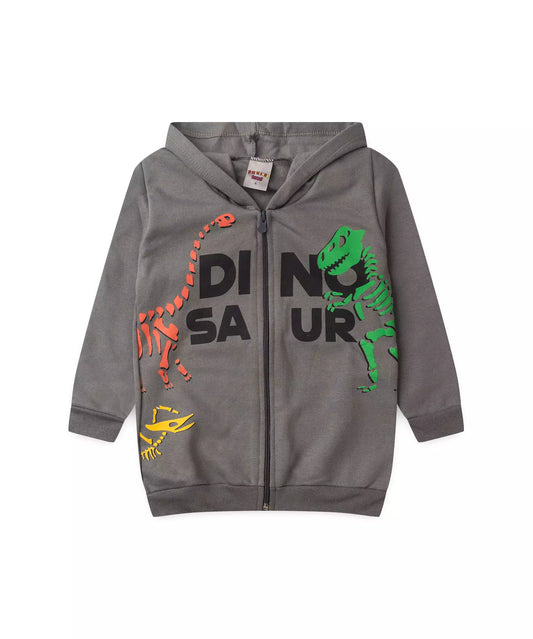 Jaqueta de Moletom Infantil Masculina Dinossauro Cinza