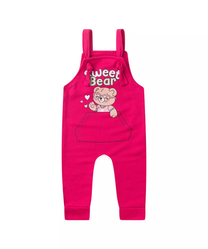 Jardineira de Inverno para Bebê Menina em Ursinho Pink