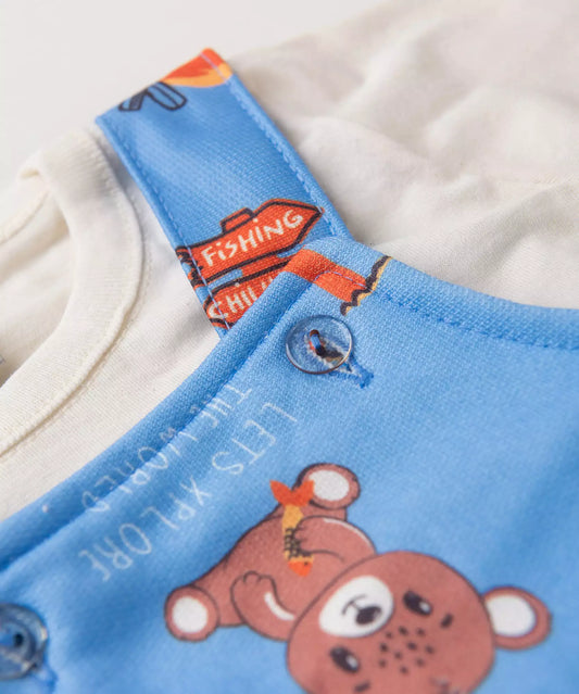 Jardineira de Inverno para Bebê Menino Urso Azul