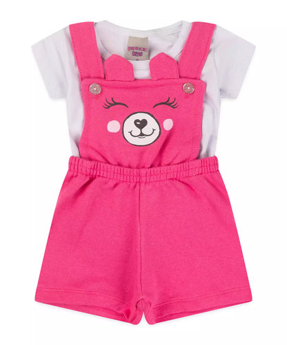 Jardineira de Verão para Bebê Menina Ursinho Pink