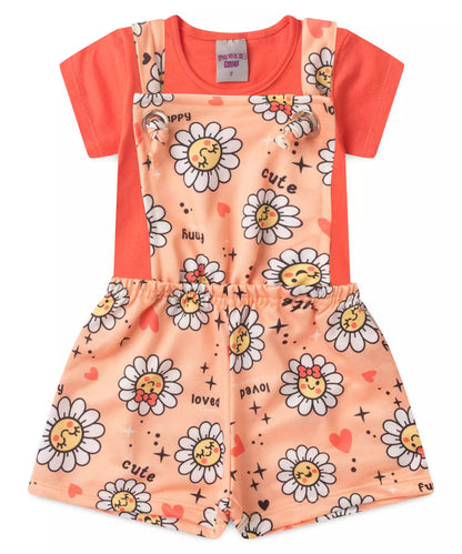 Jardineira de Verão para Menina Floral Salmão