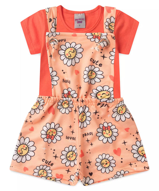 Jardineira de Verão para Menina Floral Salmão