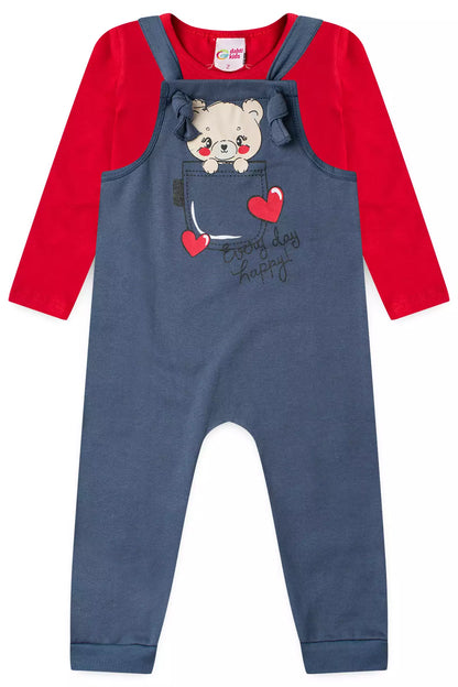Jardineira Happy Bear de Inverno Infantil Menina Cinza