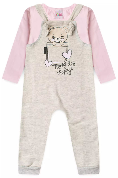 Jardineira Happy Bear de Inverno Infantil Menina Mescla