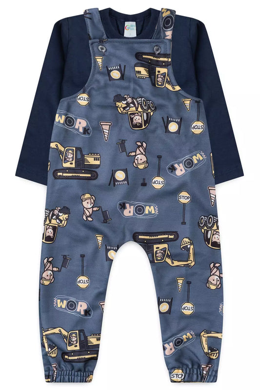 Jardineira Infantil Menino Work Fun Cinza