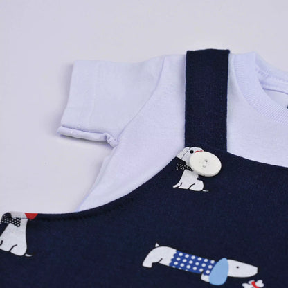 Jardineira para Bebê Menino Marinho com Estampa de Cachorrinho e Blusa Branca