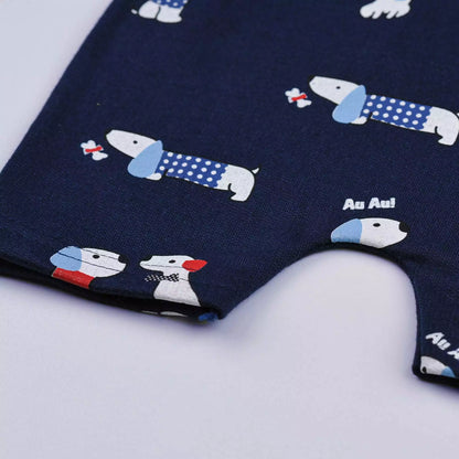Jardineira para Bebê Menino Marinho com Estampa de Cachorrinho e Blusa Branca