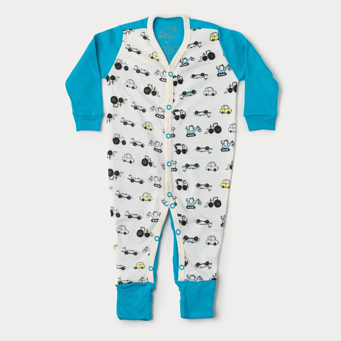 Macacão de Bebê Menino Azul Caminhão com Pé Reversível
