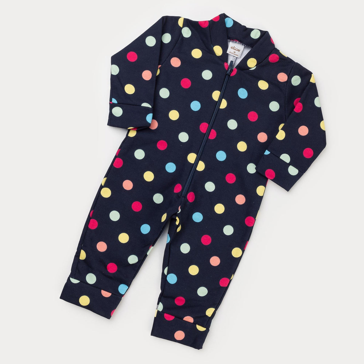 Macacão de Inverno Bebê Menina Preto com Bolinhas Coloridas